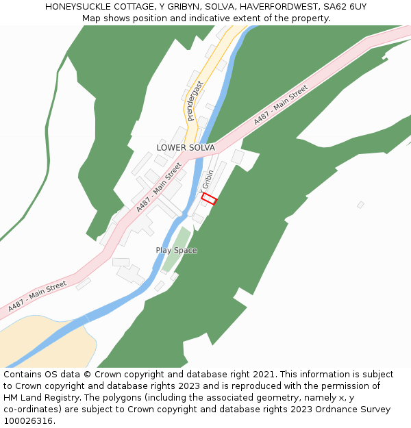 HONEYSUCKLE COTTAGE, Y GRIBYN, SOLVA, HAVERFORDWEST, SA62 6UY: Location map and indicative extent of plot