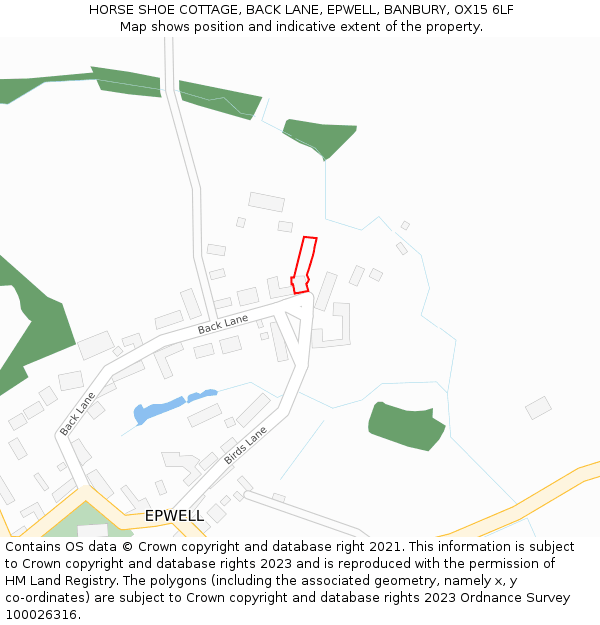 HORSE SHOE COTTAGE, BACK LANE, EPWELL, BANBURY, OX15 6LF: Location map and indicative extent of plot