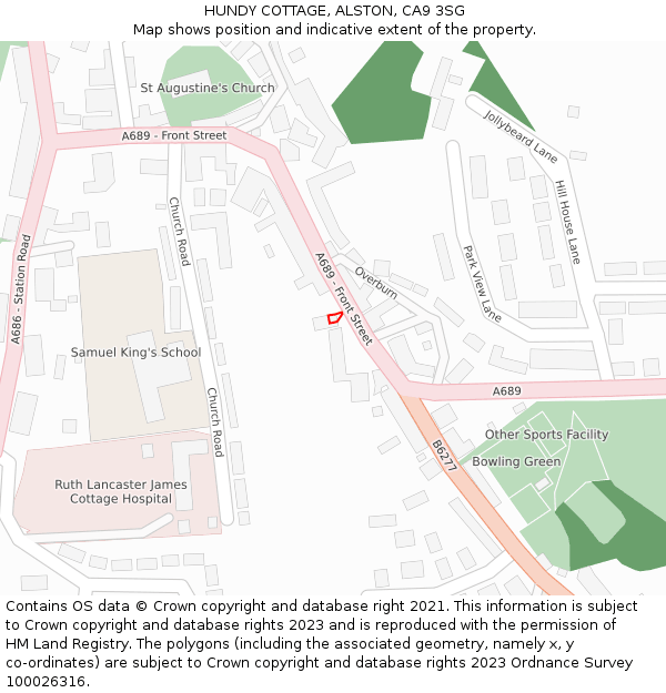 HUNDY COTTAGE, ALSTON, CA9 3SG: Location map and indicative extent of plot