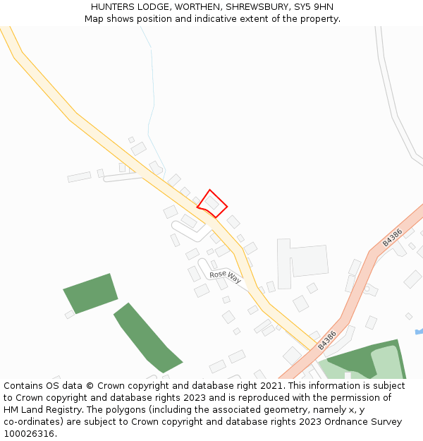 HUNTERS LODGE, WORTHEN, SHREWSBURY, SY5 9HN: Location map and indicative extent of plot