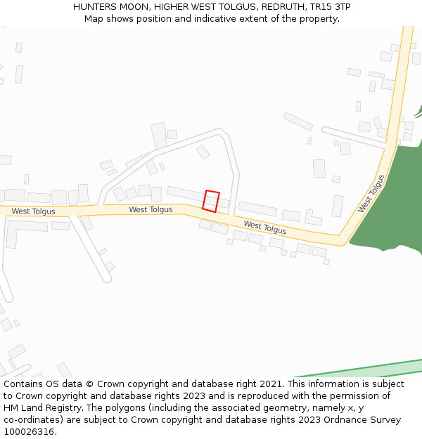 HUNTERS MOON, HIGHER WEST TOLGUS, REDRUTH, TR15 3TP: Location map and indicative extent of plot