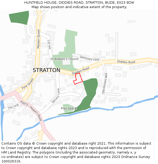HUNTFIELD HOUSE, DIDDIES ROAD, STRATTON, BUDE, EX23 9DW: Location map and indicative extent of plot