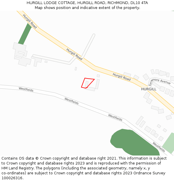 HURGILL LODGE COTTAGE, HURGILL ROAD, RICHMOND, DL10 4TA: Location map and indicative extent of plot