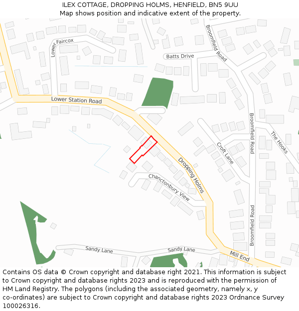 ILEX COTTAGE, DROPPING HOLMS, HENFIELD, BN5 9UU: Location map and indicative extent of plot