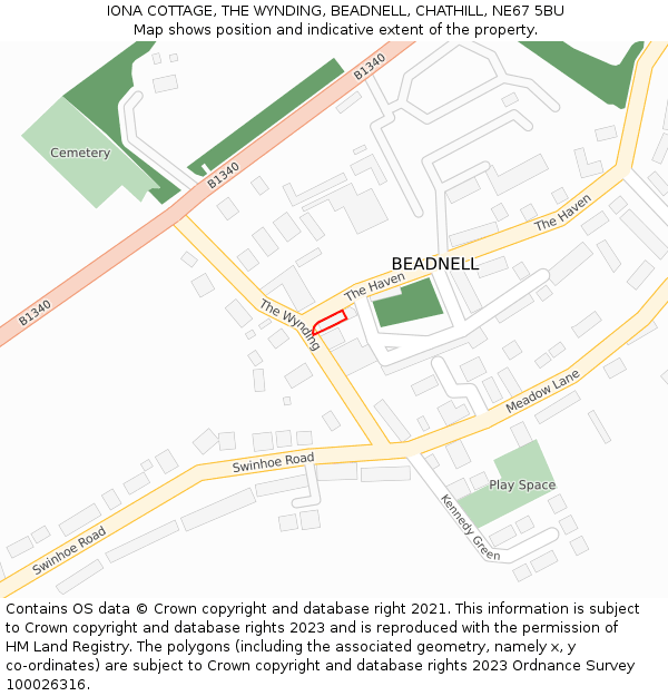 IONA COTTAGE, THE WYNDING, BEADNELL, CHATHILL, NE67 5BU: Location map and indicative extent of plot