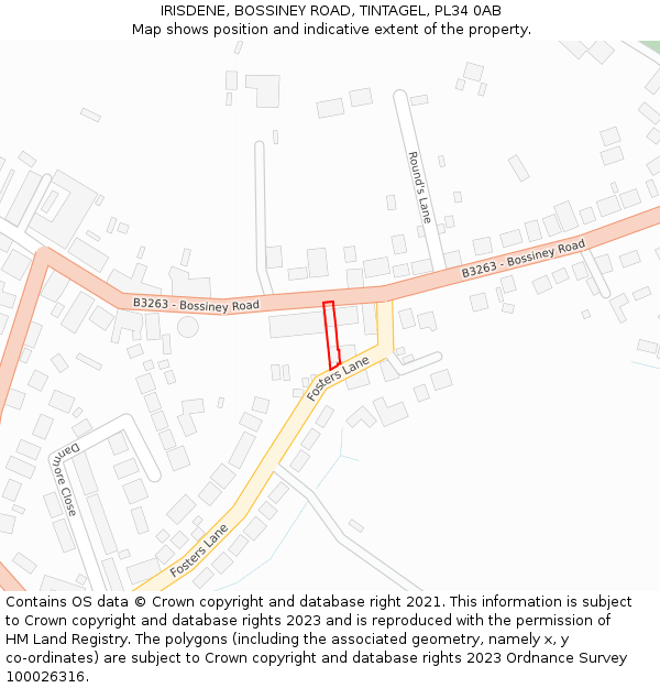 IRISDENE, BOSSINEY ROAD, TINTAGEL, PL34 0AB: Location map and indicative extent of plot