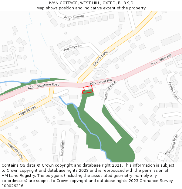 IVAN COTTAGE, WEST HILL, OXTED, RH8 9JD: Location map and indicative extent of plot