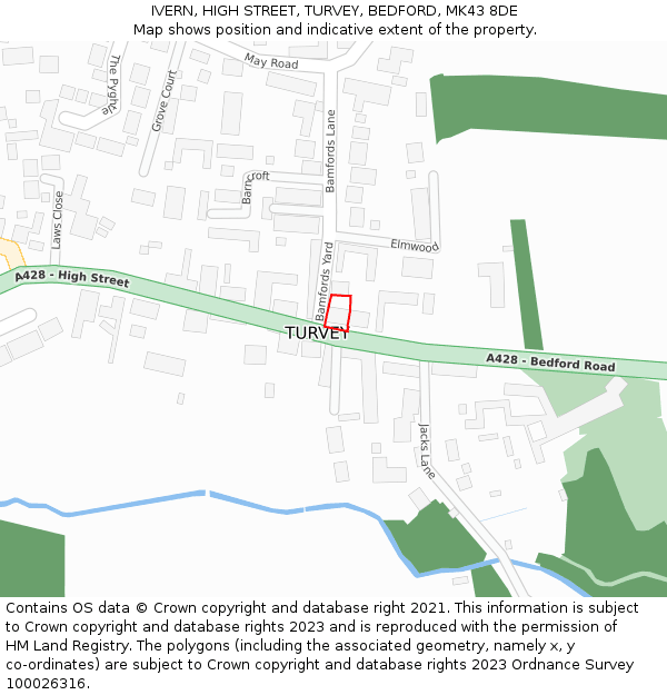 IVERN, HIGH STREET, TURVEY, BEDFORD, MK43 8DE: Location map and indicative extent of plot