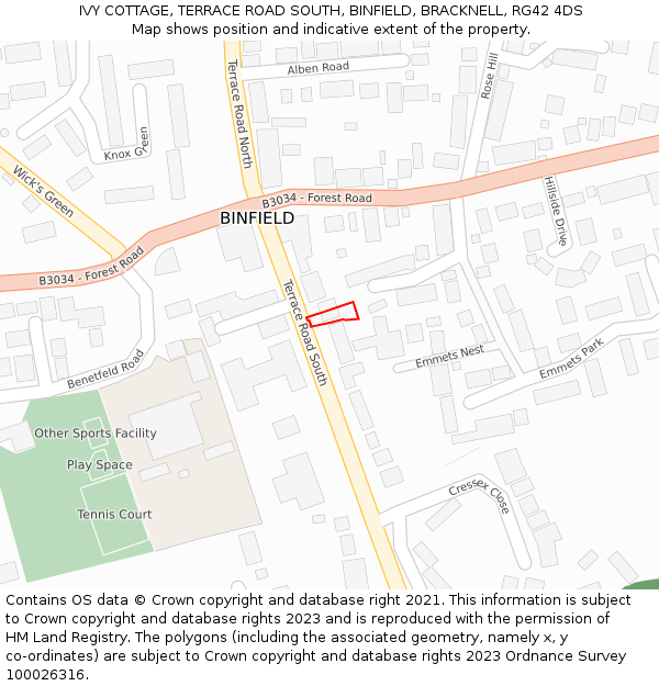 IVY COTTAGE, TERRACE ROAD SOUTH, BINFIELD, BRACKNELL, RG42 4DS: Location map and indicative extent of plot