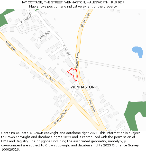 IVY COTTAGE, THE STREET, WENHASTON, HALESWORTH, IP19 9DR: Location map and indicative extent of plot