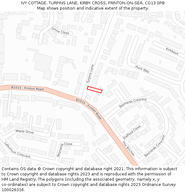 IVY COTTAGE, TURPINS LANE, KIRBY CROSS, FRINTON-ON-SEA, CO13 0PB: Location map and indicative extent of plot