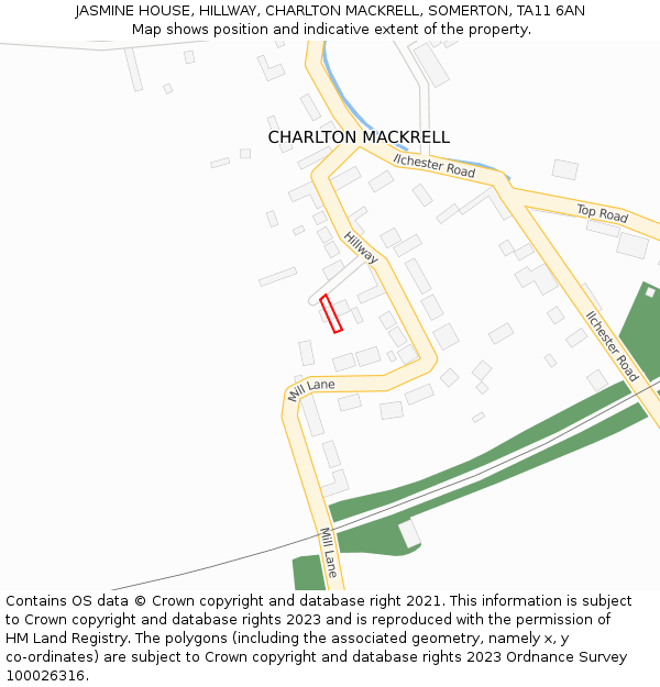 JASMINE HOUSE, HILLWAY, CHARLTON MACKRELL, SOMERTON, TA11 6AN: Location map and indicative extent of plot