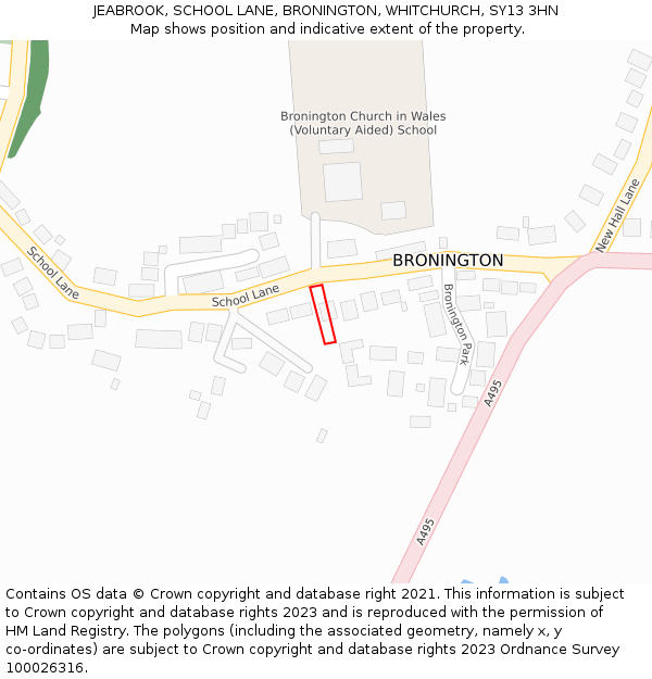 JEABROOK, SCHOOL LANE, BRONINGTON, WHITCHURCH, SY13 3HN: Location map and indicative extent of plot