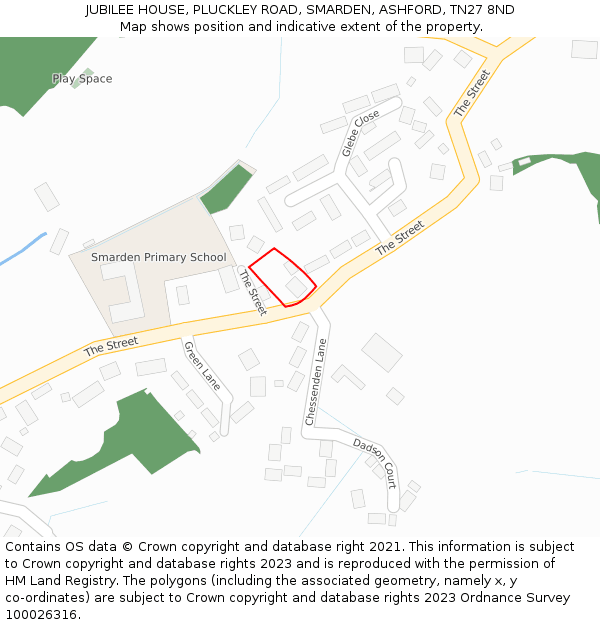 JUBILEE HOUSE, PLUCKLEY ROAD, SMARDEN, ASHFORD, TN27 8ND: Location map and indicative extent of plot