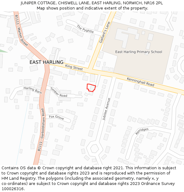 JUNIPER COTTAGE, CHISWELL LANE, EAST HARLING, NORWICH, NR16 2PL: Location map and indicative extent of plot