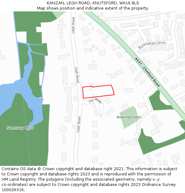 KANZAN, LEGH ROAD, KNUTSFORD, WA16 8LS: Location map and indicative extent of plot