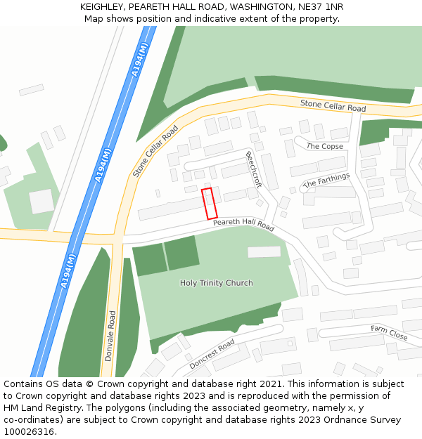 KEIGHLEY, PEARETH HALL ROAD, WASHINGTON, NE37 1NR: Location map and indicative extent of plot