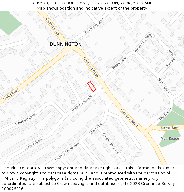 KENYOR, GREENCROFT LANE, DUNNINGTON, YORK, YO19 5NL: Location map and indicative extent of plot