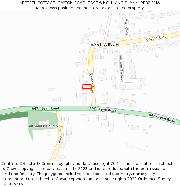 KESTREL COTTAGE, GAYTON ROAD, EAST WINCH, KING'S LYNN, PE32 1NW: Location map and indicative extent of plot