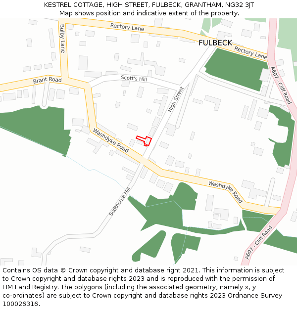 KESTREL COTTAGE, HIGH STREET, FULBECK, GRANTHAM, NG32 3JT: Location map and indicative extent of plot