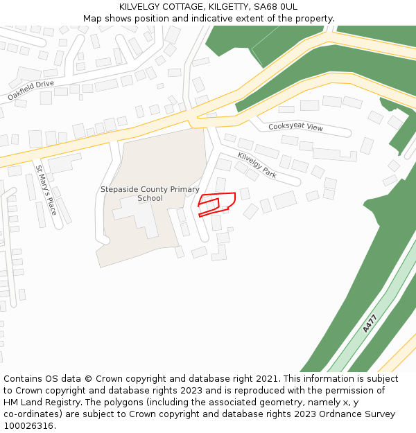 KILVELGY COTTAGE, KILGETTY, SA68 0UL: Location map and indicative extent of plot