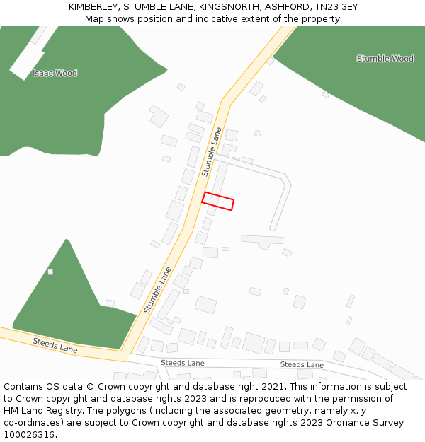 KIMBERLEY, STUMBLE LANE, KINGSNORTH, ASHFORD, TN23 3EY: Location map and indicative extent of plot