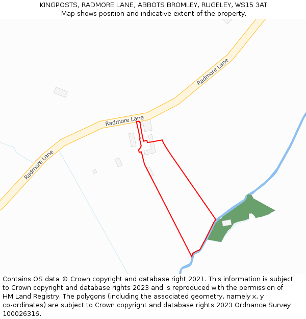 KINGPOSTS, RADMORE LANE, ABBOTS BROMLEY, RUGELEY, WS15 3AT: Location map and indicative extent of plot