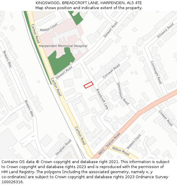 KINGSWOOD, BREADCROFT LANE, HARPENDEN, AL5 4TE: Location map and indicative extent of plot