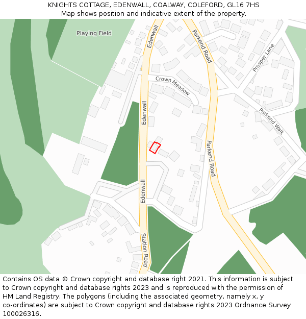KNIGHTS COTTAGE, EDENWALL, COALWAY, COLEFORD, GL16 7HS: Location map and indicative extent of plot