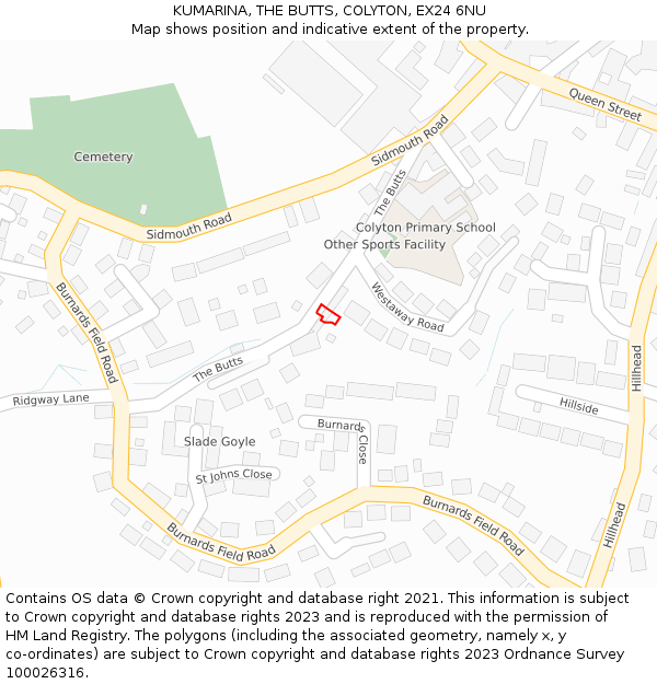 KUMARINA, THE BUTTS, COLYTON, EX24 6NU: Location map and indicative extent of plot