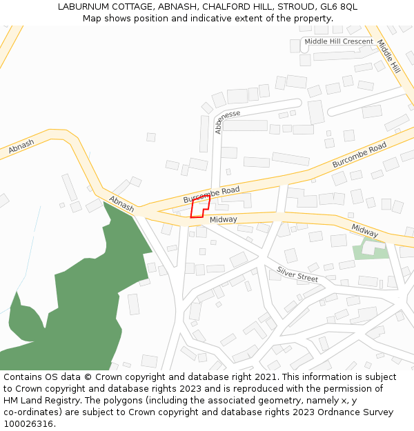 LABURNUM COTTAGE, ABNASH, CHALFORD HILL, STROUD, GL6 8QL: Location map and indicative extent of plot