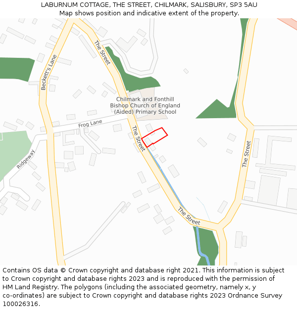 LABURNUM COTTAGE, THE STREET, CHILMARK, SALISBURY, SP3 5AU: Location map and indicative extent of plot