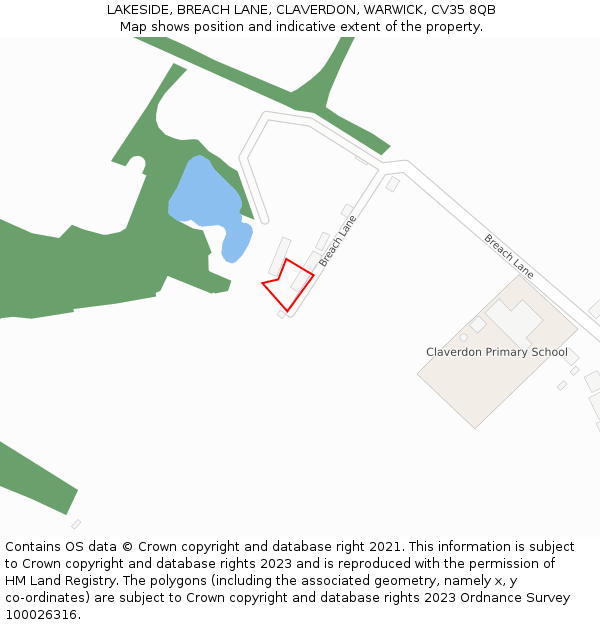 LAKESIDE, BREACH LANE, CLAVERDON, WARWICK, CV35 8QB: Location map and indicative extent of plot