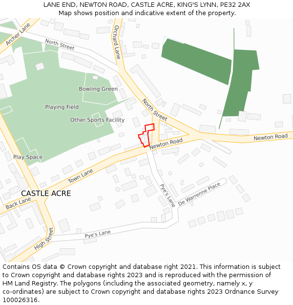 LANE END, NEWTON ROAD, CASTLE ACRE, KING'S LYNN, PE32 2AX: Location map and indicative extent of plot