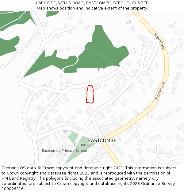 LARK RISE, WELLS ROAD, EASTCOMBE, STROUD, GL6 7EE: Location map and indicative extent of plot