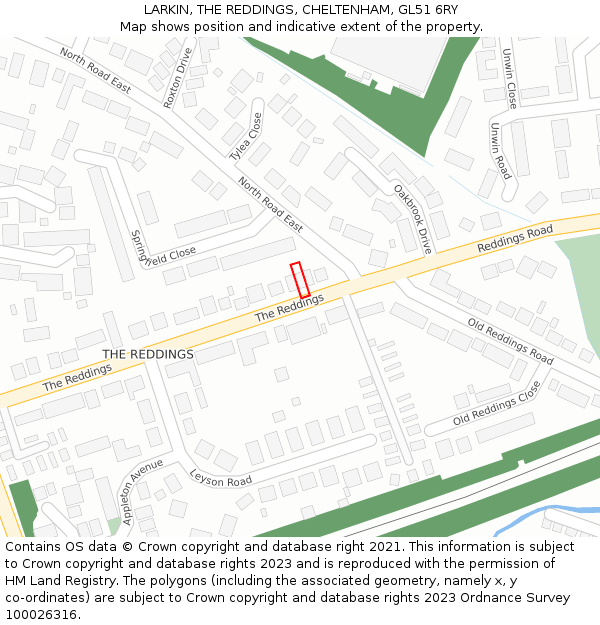 LARKIN, THE REDDINGS, CHELTENHAM, GL51 6RY: Location map and indicative extent of plot