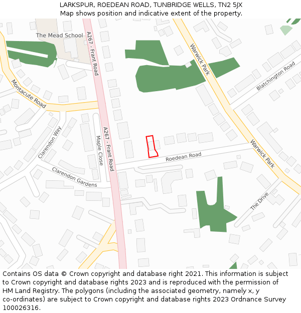 LARKSPUR, ROEDEAN ROAD, TUNBRIDGE WELLS, TN2 5JX: Location map and indicative extent of plot