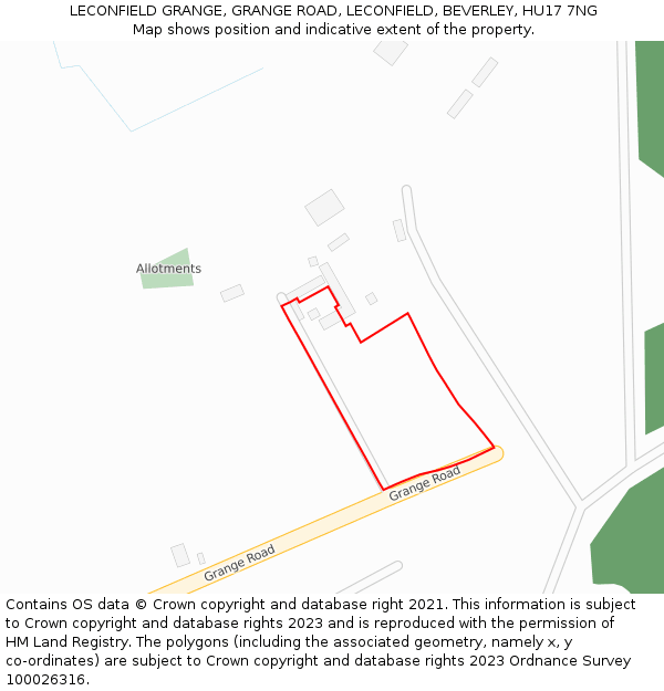 LECONFIELD GRANGE, GRANGE ROAD, LECONFIELD, BEVERLEY, HU17 7NG: Location map and indicative extent of plot