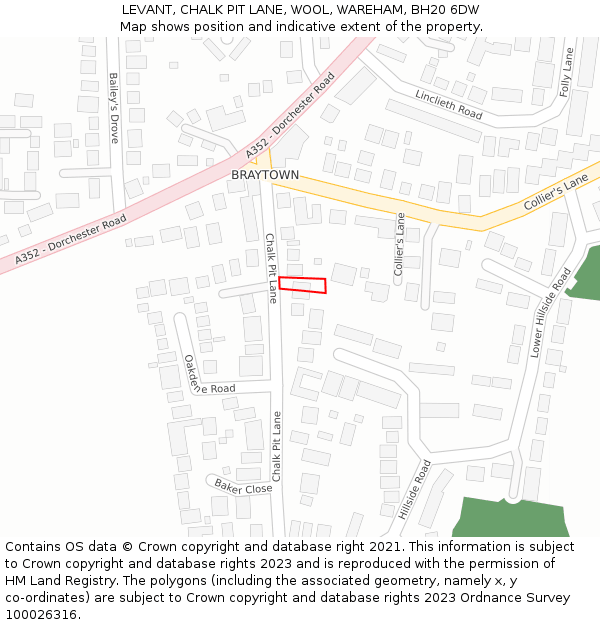 LEVANT, CHALK PIT LANE, WOOL, WAREHAM, BH20 6DW: Location map and indicative extent of plot