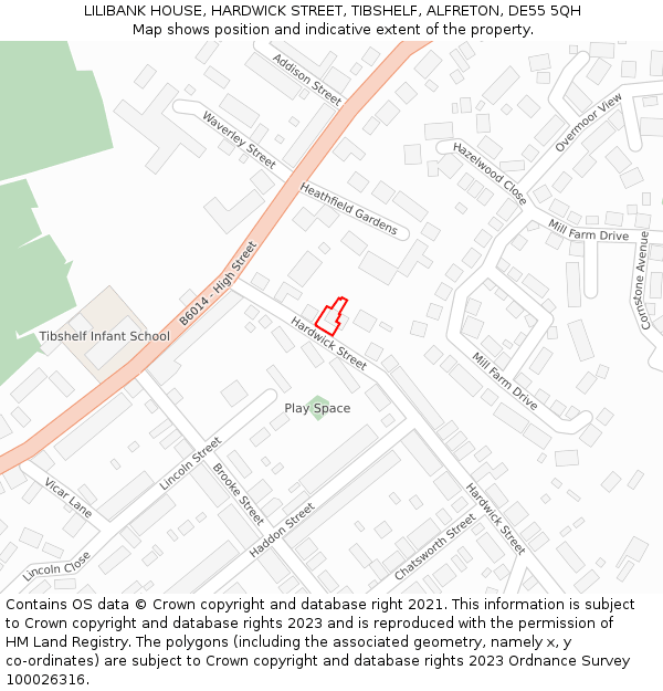 LILIBANK HOUSE, HARDWICK STREET, TIBSHELF, ALFRETON, DE55 5QH: Location map and indicative extent of plot