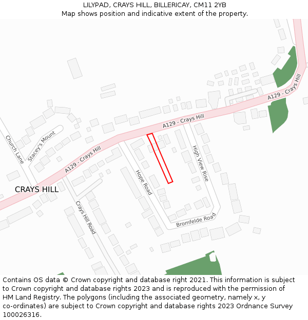 LILYPAD, CRAYS HILL, BILLERICAY, CM11 2YB: Location map and indicative extent of plot