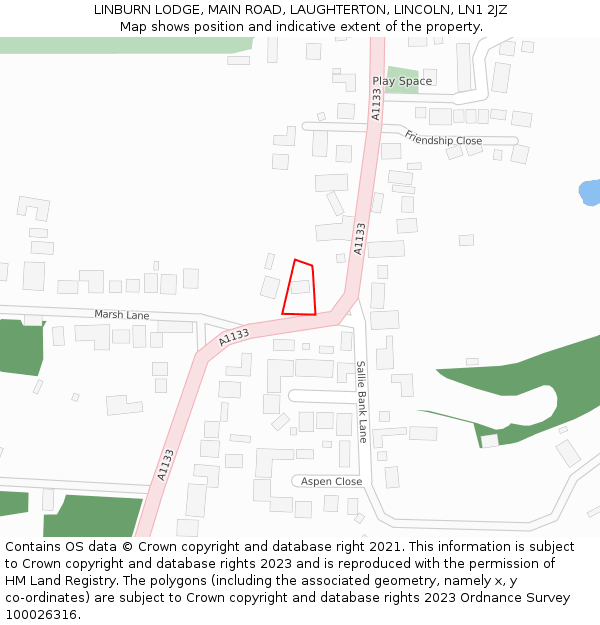 LINBURN LODGE, MAIN ROAD, LAUGHTERTON, LINCOLN, LN1 2JZ: Location map and indicative extent of plot