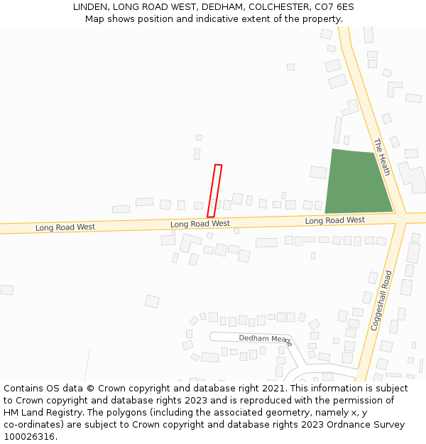 LINDEN, LONG ROAD WEST, DEDHAM, COLCHESTER, CO7 6ES: Location map and indicative extent of plot