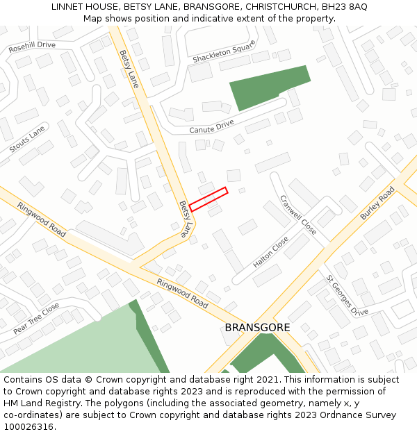 LINNET HOUSE, BETSY LANE, BRANSGORE, CHRISTCHURCH, BH23 8AQ: Location map and indicative extent of plot