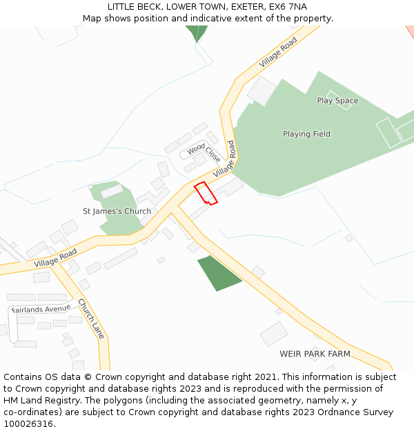LITTLE BECK, LOWER TOWN, EXETER, EX6 7NA: Location map and indicative extent of plot