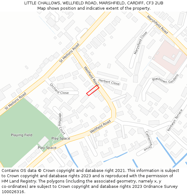 LITTLE CHALLOWS, WELLFIELD ROAD, MARSHFIELD, CARDIFF, CF3 2UB: Location map and indicative extent of plot