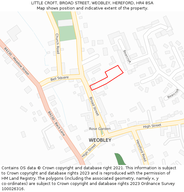 LITTLE CROFT, BROAD STREET, WEOBLEY, HEREFORD, HR4 8SA: Location map and indicative extent of plot