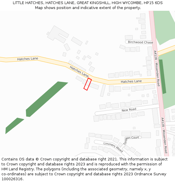 LITTLE HATCHES, HATCHES LANE, GREAT KINGSHILL, HIGH WYCOMBE, HP15 6DS: Location map and indicative extent of plot