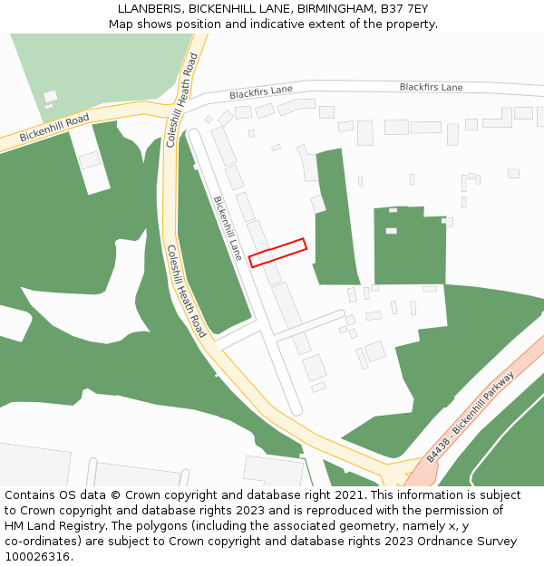 LLANBERIS, BICKENHILL LANE, BIRMINGHAM, B37 7EY: Location map and indicative extent of plot