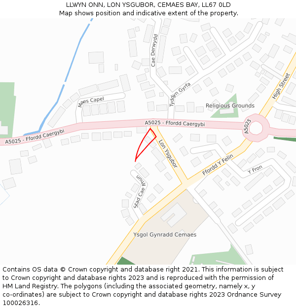 LLWYN ONN, LON YSGUBOR, CEMAES BAY, LL67 0LD: Location map and indicative extent of plot